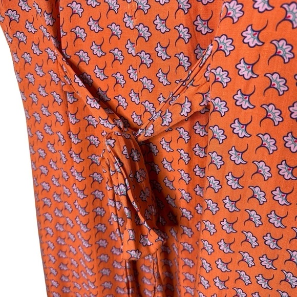 Oliver Bonas Women Floral Asymmetrical Button Up Dress Sz 12 Orange Short Sleeve - Picture 7 of 10